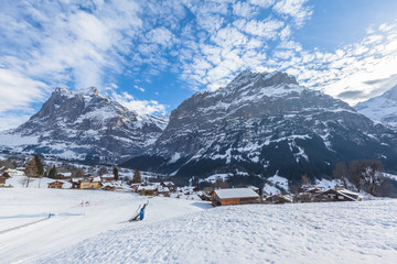 Wetterhorn and Schreckhorn of Grindelwald in Winter