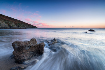 Sunset at Hemmick Beach in Cornwall