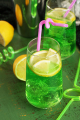 Glasses of fruit cocktails in party close-up