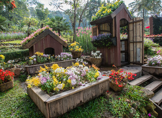 Fototapeta na wymiar Garden of Doi Tung Royal Villa, Chiang Rai, Thailand 