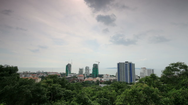 Clouds running over Pattaya sea beach city Thailand,Time lapse.