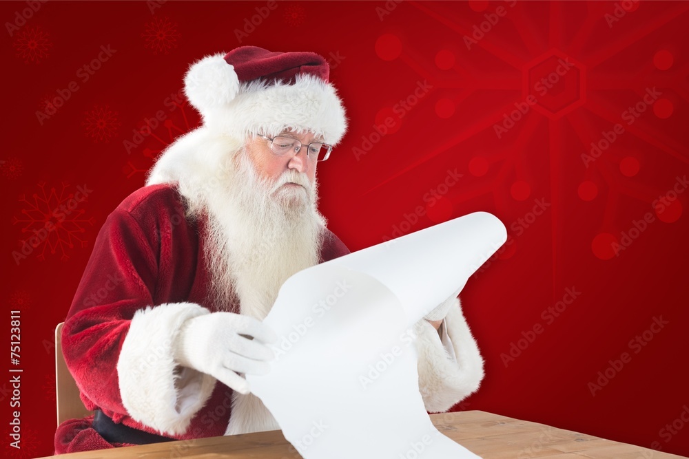 Poster composite image of santa reads a long list