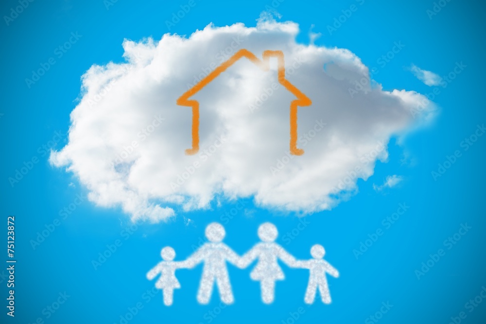 Poster composite image of cloud in shape of family