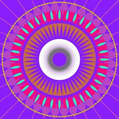 Colorful Mandala circle on a blue background.