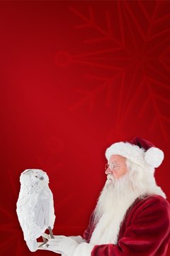 Composite image of father christmas holds an owl