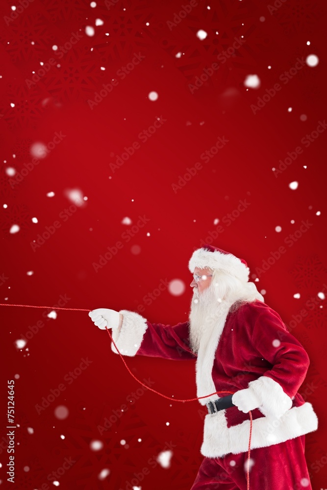 Poster composite image of santa pulls something with a rope