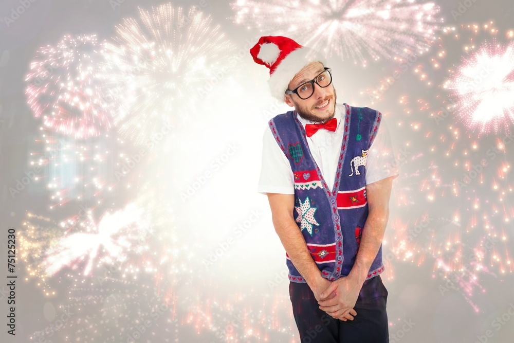Poster composite image of geeky hipster in santa hat