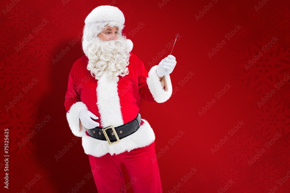 Poster composite image of portrait of santa claus holding