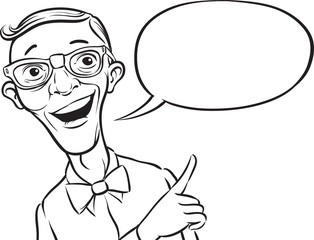 whiteboard drawing - smiling geek with speech balloon