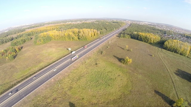Highway road car aerial view Route M5 "Ural" Moscow-Chelyabinsk
