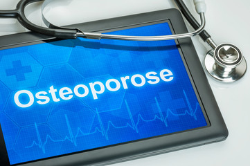 Tablet mit dem Text Osteoporose auf dem Display