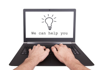 Man working on laptop, we can help you