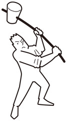 ハンマーをふりあげる男性