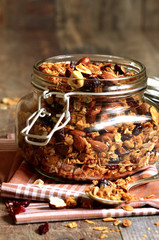 Granola in a glass jar.