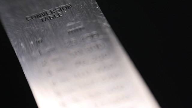 The movement of metal ruler with conversion table