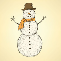 Sketch Christmas snowman in vintage style