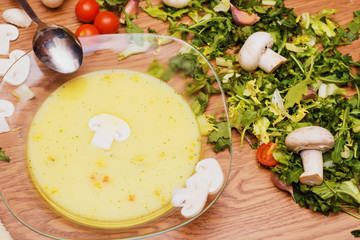 soup with mushrooms and bread