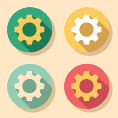 Gear or cog icon set in vintage color backgrounds