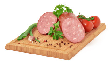 Wurst, Krakauer, geräuchert, Gurke, Tomaten, Salat