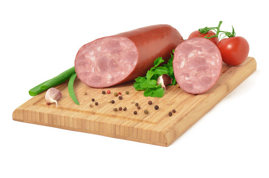 Wurst, Krakauer, ger&auml;uchert, Gurke, Tomaten, Salat