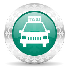 taxi green icon, christmas button