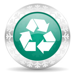 recycle green icon, christmas button, recycling sign