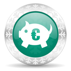 piggy bank green icon, christmas button