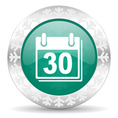 calendar green icon, christmas button, organizer sign