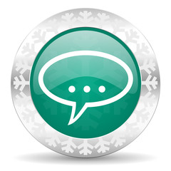 forum green icon, christmas button, chat symbol, bubble sign