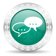 forum green icon, christmas button, chat symbol, bubble sign