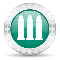 ammunition green icon, christmas button, weapoon sign
