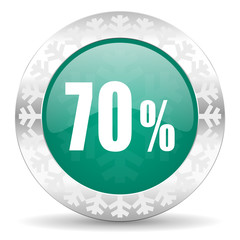 70 percent green icon, christmas button, sale sign