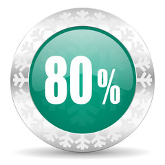 80 percent green icon, christmas button, sale sign