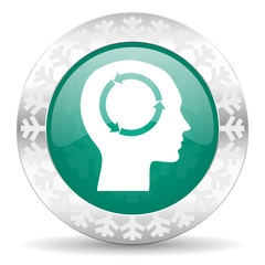 head green icon, christmas button, human head sign