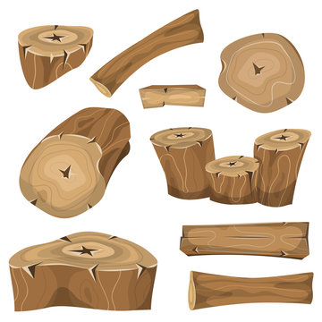 Wood Logs, Trunks And Planks Set