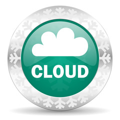 cloud green icon, christmas button