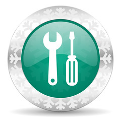 tools green icon, christmas button, service sign