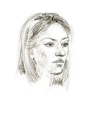 Portrait of a girl with a pencil. Hand drawn