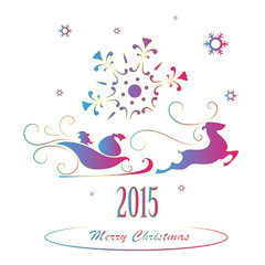 Merry Christmas background, Santa Claus in a sleigh , snowflakes