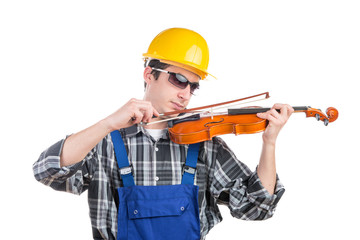 a young worker plays the violin