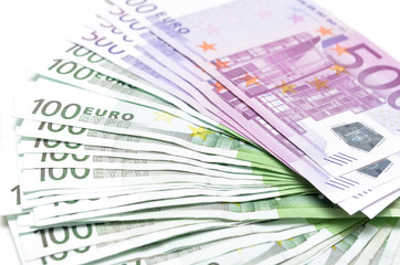Stack of money euro bills banknotes. Euro currency from Europe