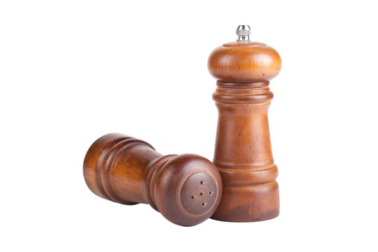 Pepper And Salt Shaker Made ​​of Wood Isolated On White Back