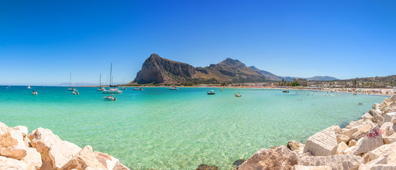 Beach and Mediterranean sea in San Vito Lo Capo, Sicily, Italy - 75139688