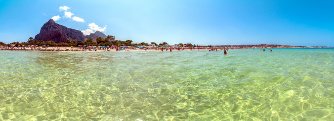 Beach and Mediterranean sea in San Vito Lo Capo, Sicily, Italy - obrazy, fototapety, plakaty