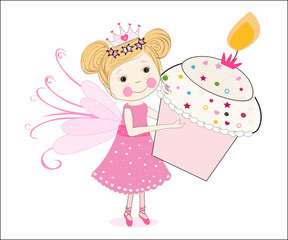 Cute fairy tale holding cupcake vector