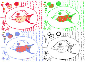 Drawing from hand of child, image of big fish