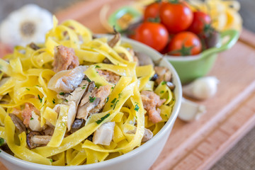 tagliatelle mushrooms and sausage