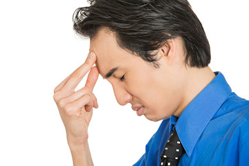 Fototapeta premium headshot sad depressed, alone, disappointed gloomy young man
