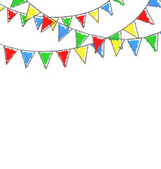 Multicolored bright hand-drawn buntings garlands isolated on whi