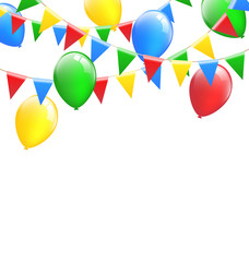 Multicolored bright buntings garlands with inflatable air balls